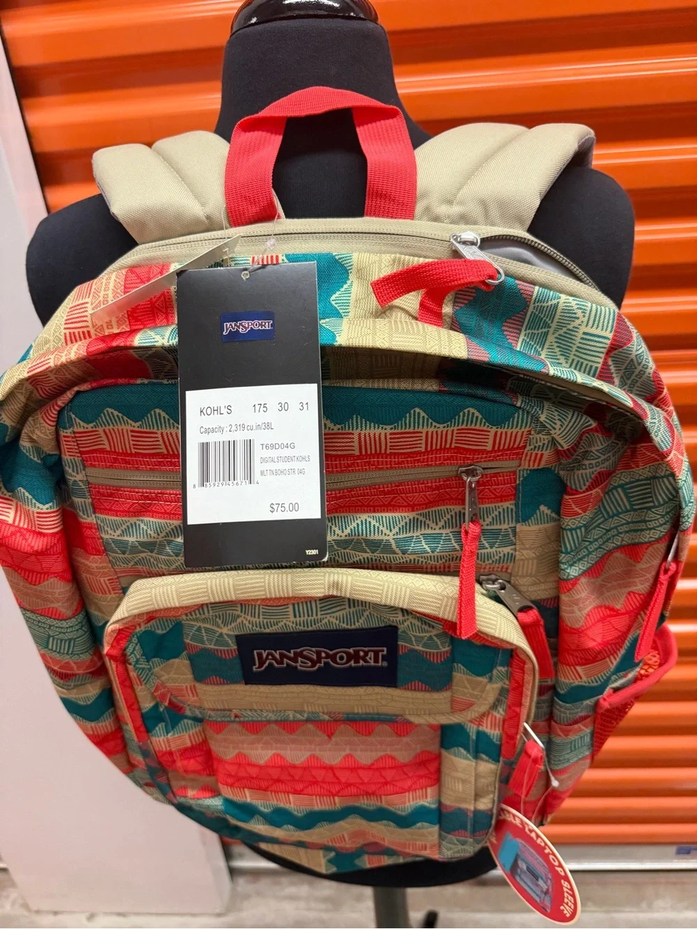 NWT JanSport Men’s Digital Student Multicolor Patterned Backpack - Red/Teal/Tan